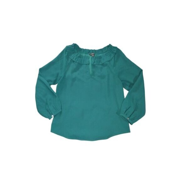 J. Crew Drapey Ruffleneck Top in 365 Crepe Womens XS Forest Green Forestcore - Picture 1 of 9
